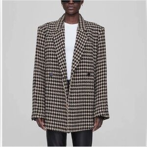 Anine Bing Black & Cream Houndstooth Blazer Jacket